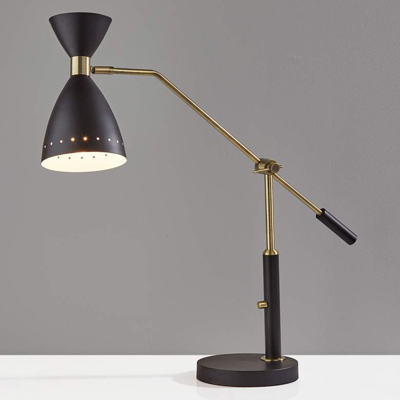 Image 2 Oscar Black and Antique Brass Adjustable Desk Lamp more views