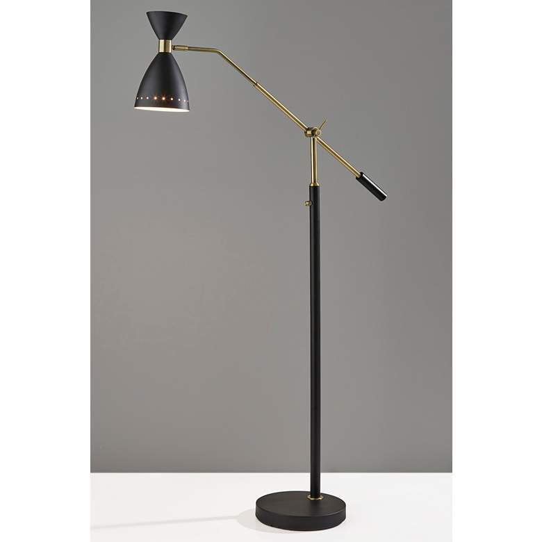 Image 2 Oscar Black and Antique Brass Adjustable Floor Lamp more views