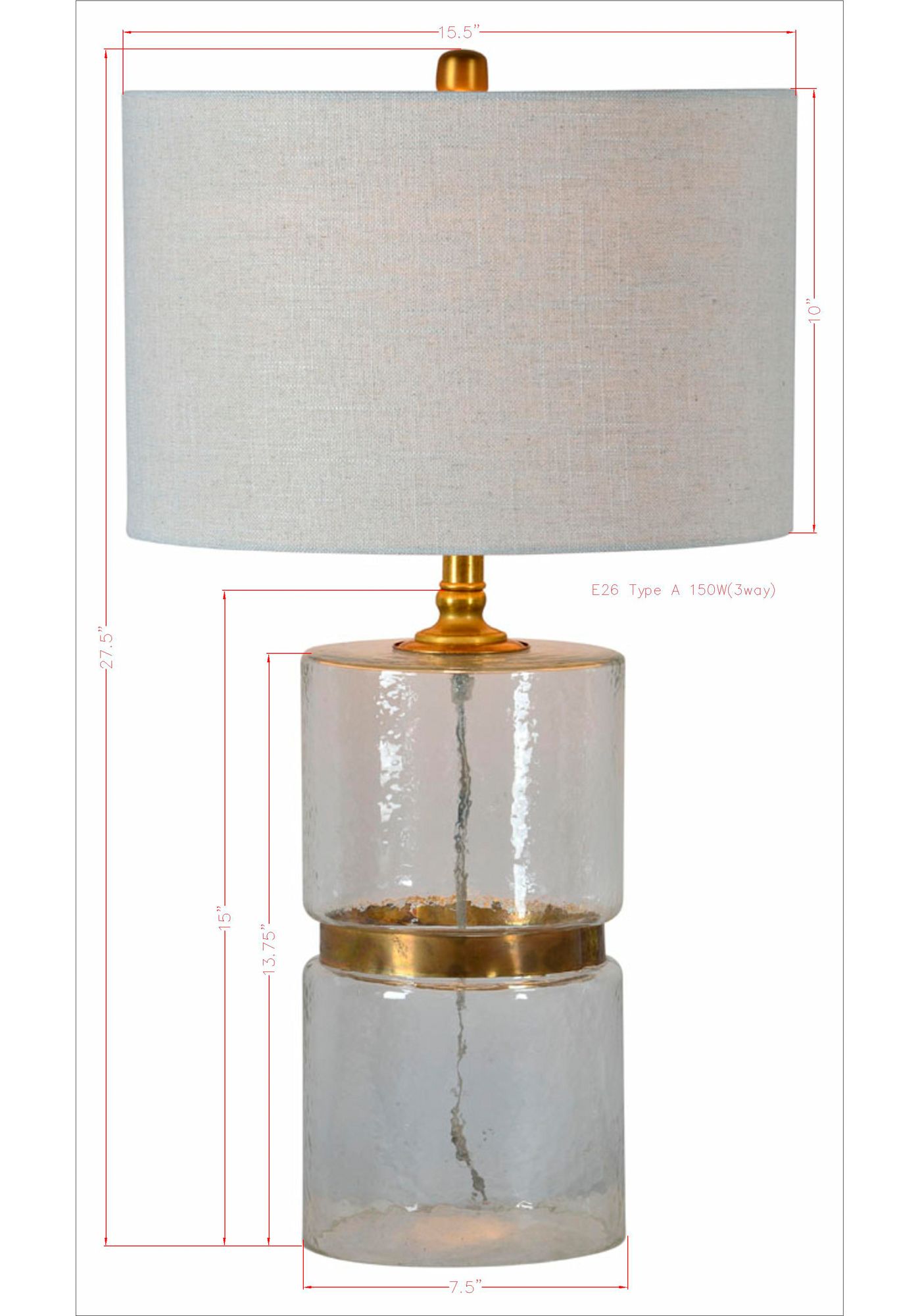 Image 5 Oscar Brass Metal and Hammered Glass Table Lamp more views