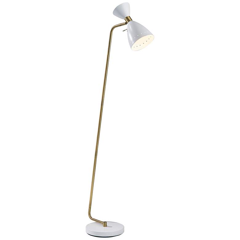 Image 1 Oscar White and Antique Brass Adjustable Floor Lamp