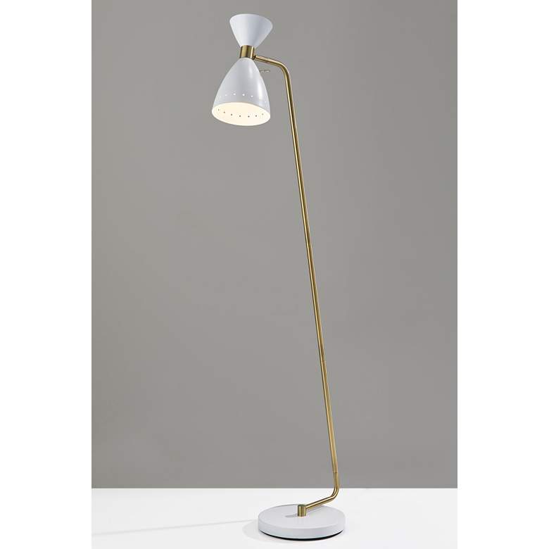 Image 2 Oscar White and Antique Brass Adjustable Floor Lamp more views