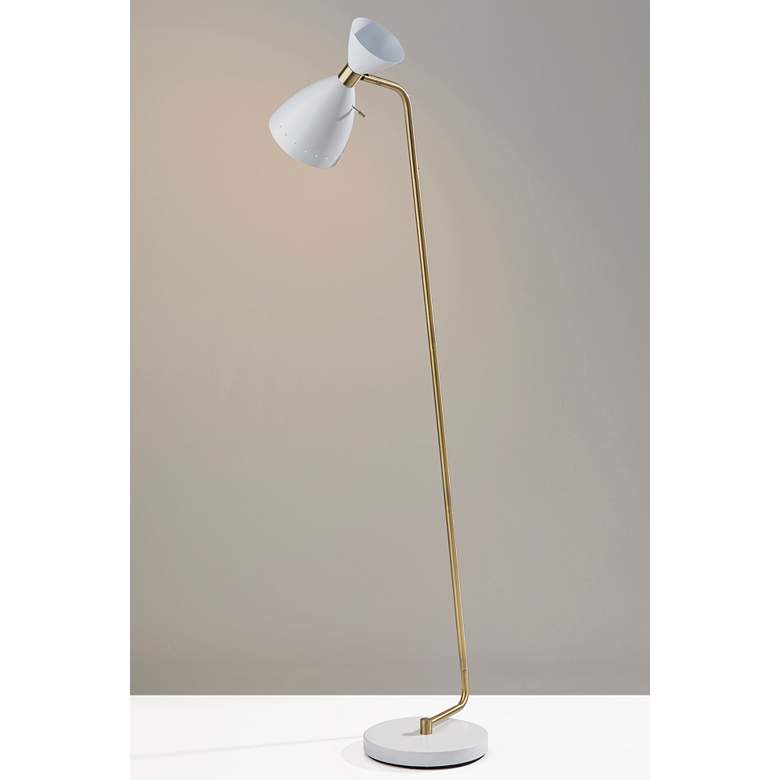 Image 3 Oscar White and Antique Brass Adjustable Floor Lamp more views