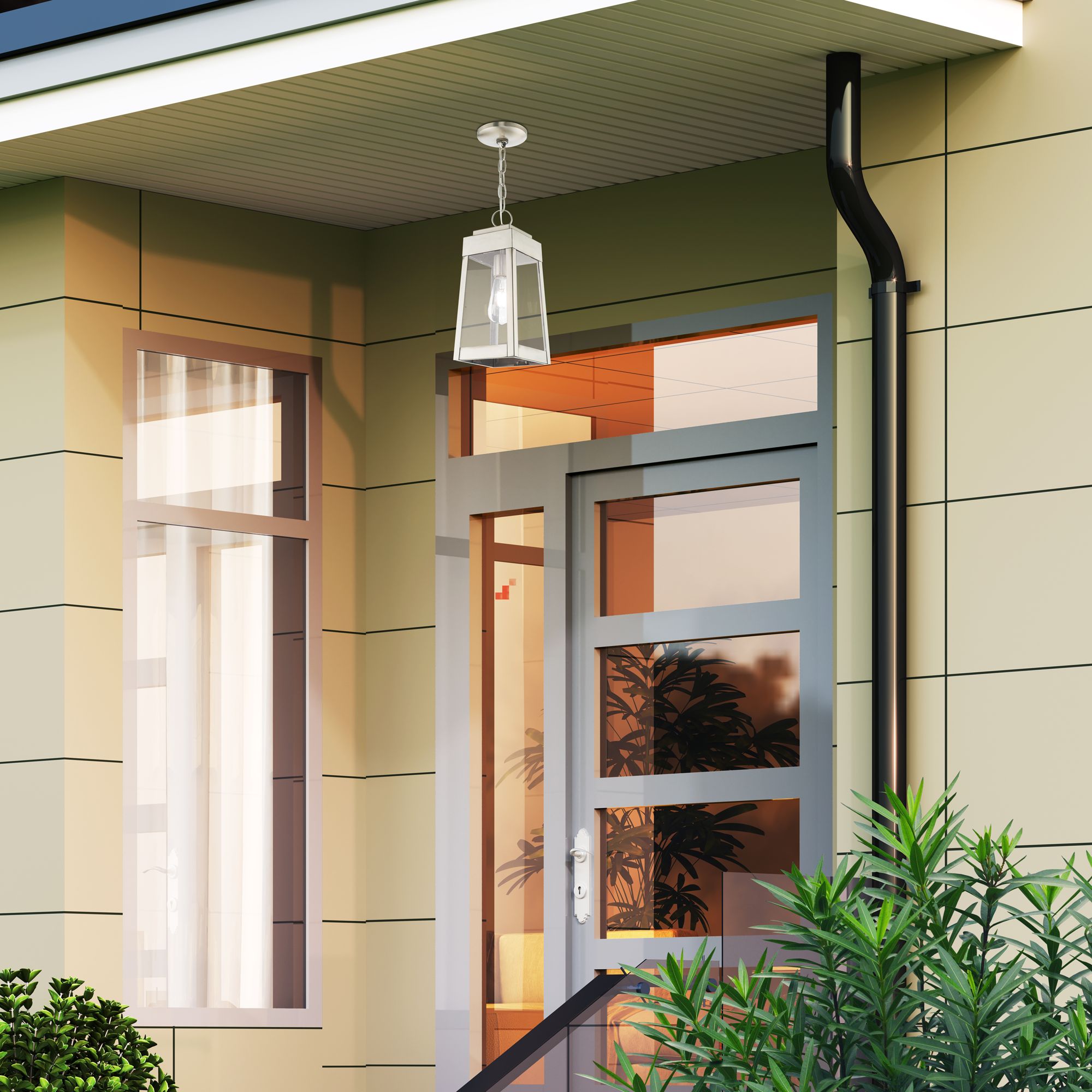 Oslo 1 Light Brushed Nickel Outdoor Pendant Lantern