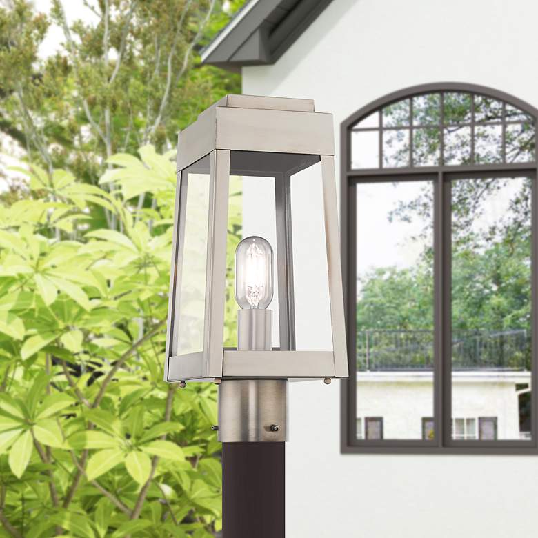 Image 1 Oslo 15 1/4" High Brushed Nickel Outdoor Post Light