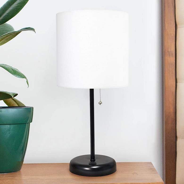 Image 1 Oslo 19 1/2" High Black USB Table Desk Lamp with White Shade