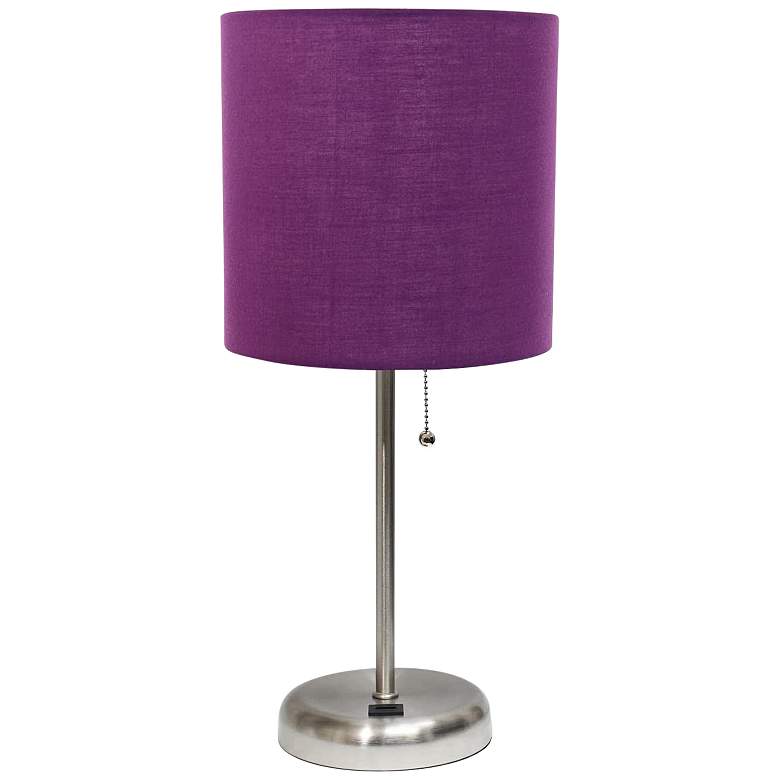 Image 2 Oslo 19 1/2 inch High Steel USB Table Desk Lamp w/ Purple Shade