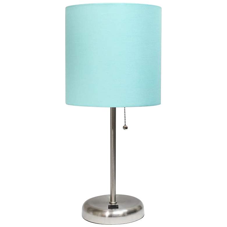 Image 2 Oslo 19 1/2 inch High Steel USB Table Desk Lamp with Aqua Shade