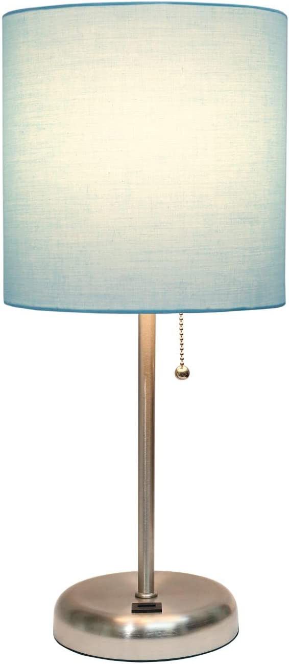 Oslo 19 1/2" High Steel USB Table Desk Lamp with Aqua Shade