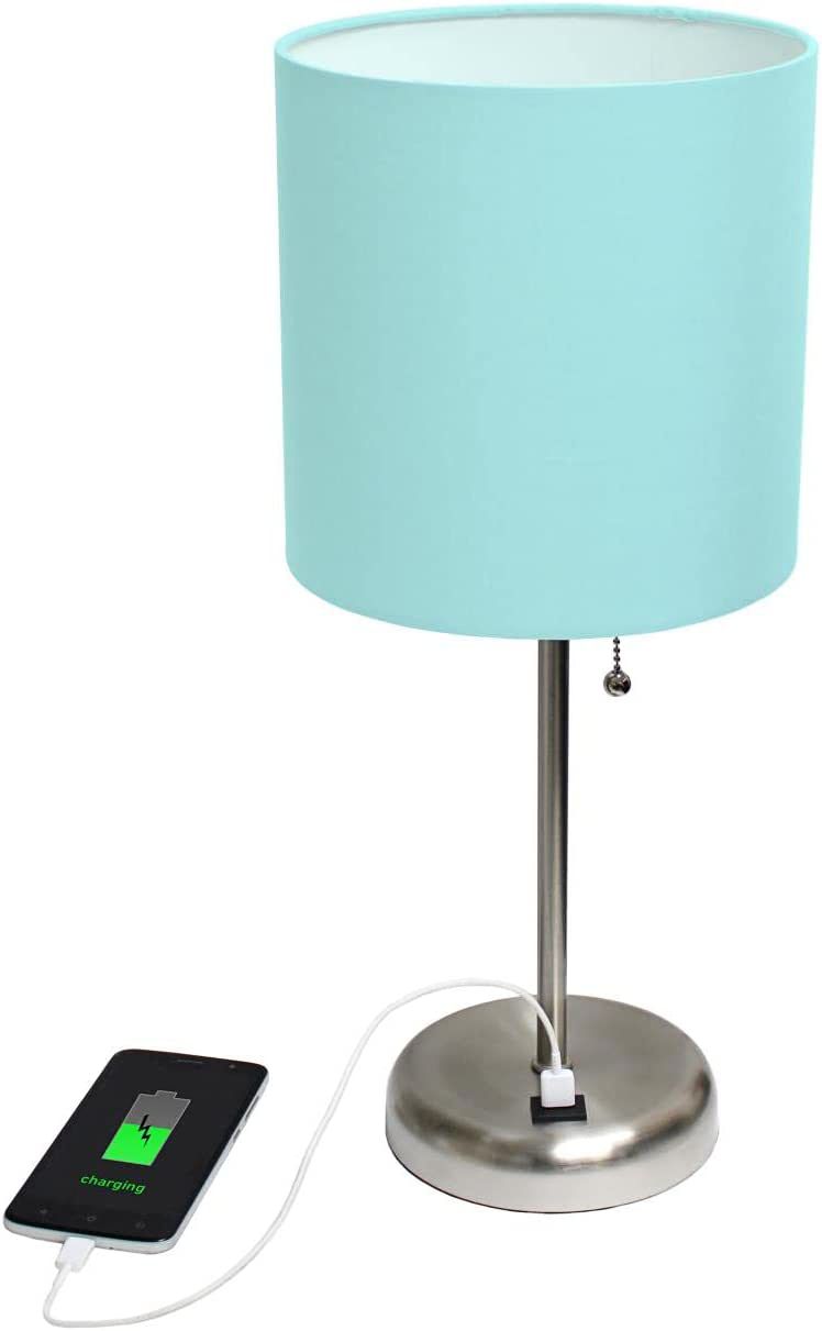 Oslo 19 1/2" High Steel USB Table Desk Lamp with Aqua Shade
