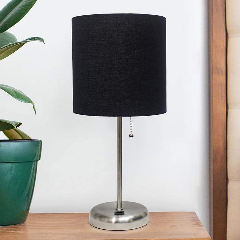 Image 1 Oslo 19 1/2" High Steel USB Table Desk Lamp with Black Shade
