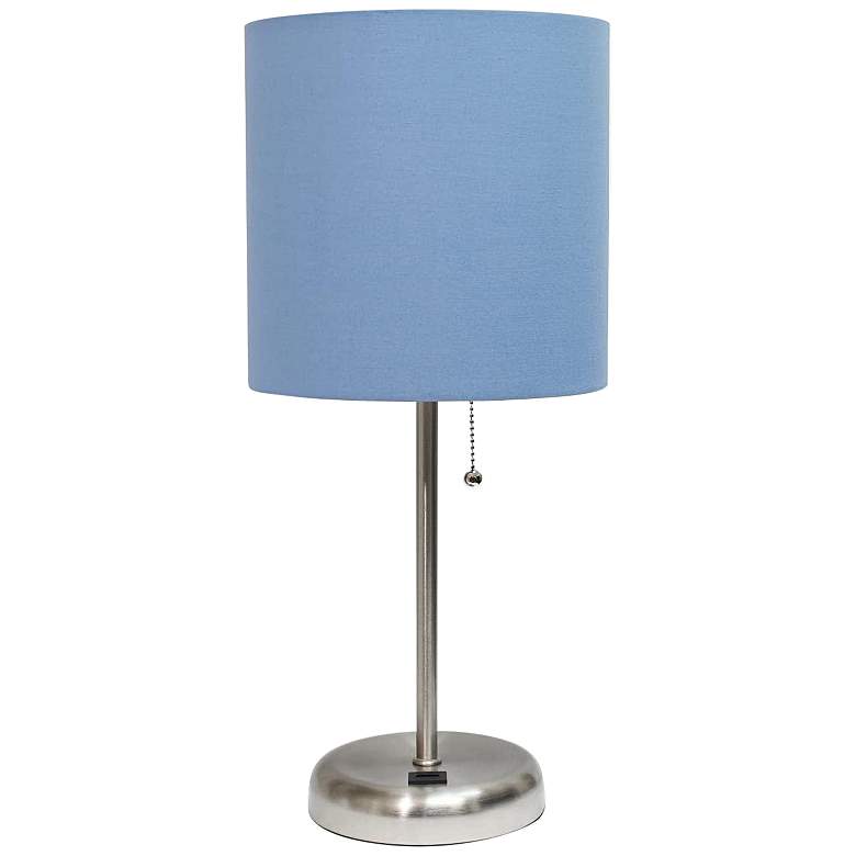 Image 2 Oslo 19 1/2 inch High Steel USB Table Desk Lamp with Blue Shade