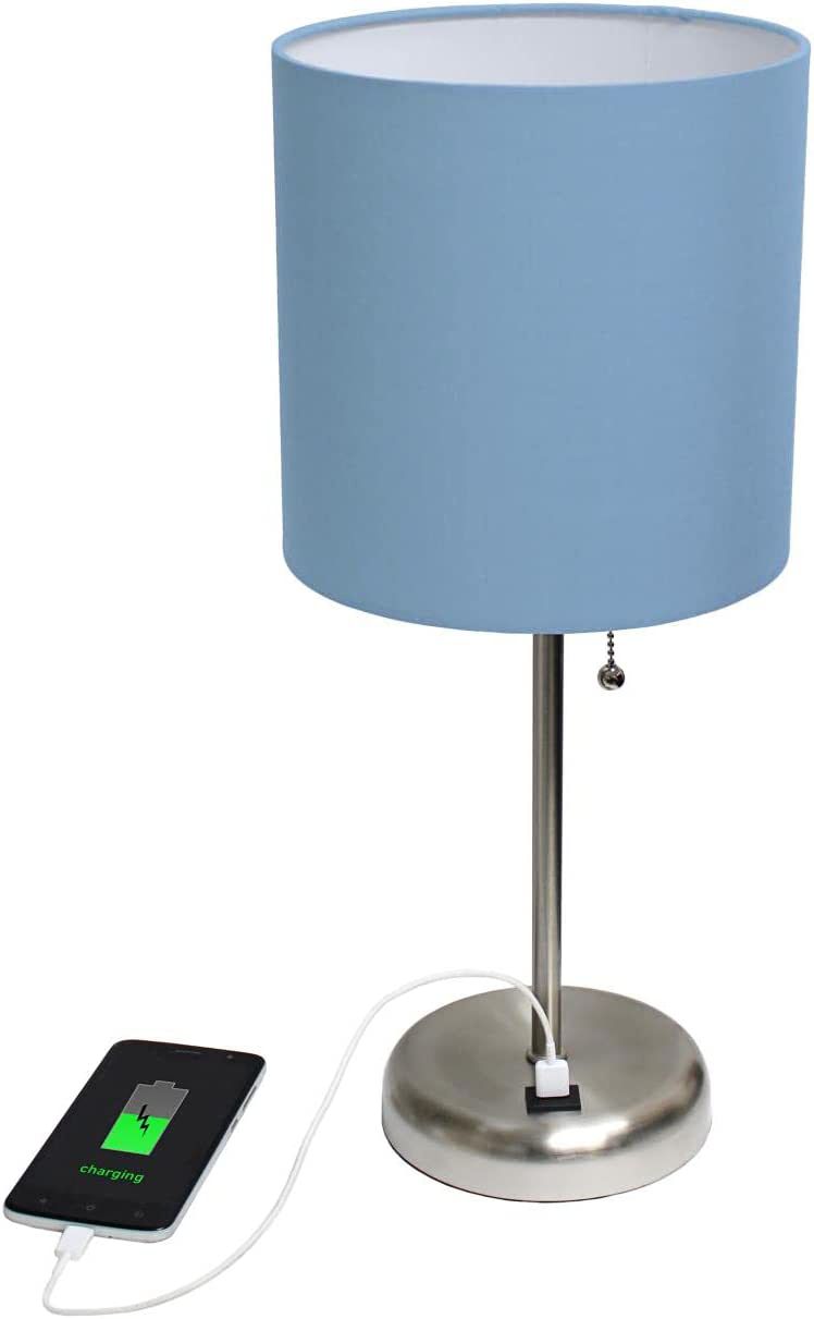 Oslo 19 1/2" High Steel USB Table Desk Lamp with Blue Shade