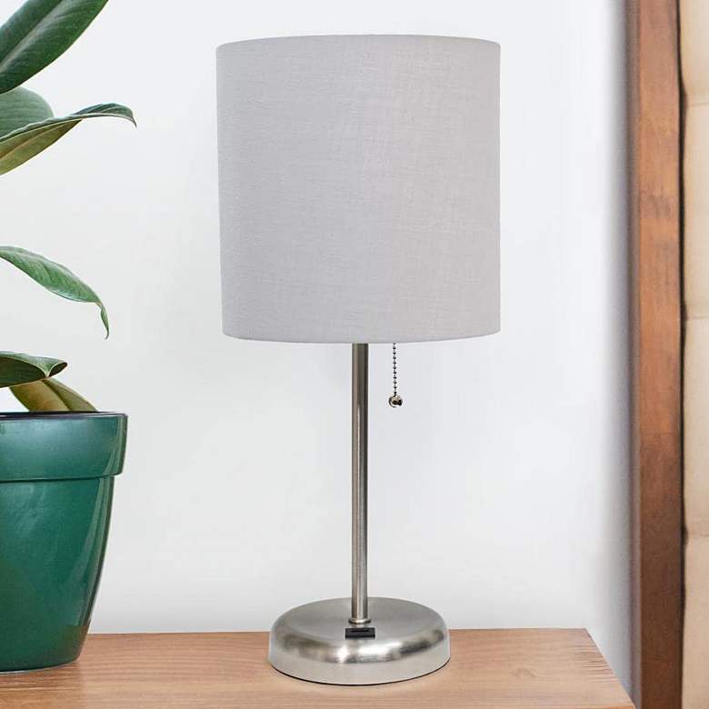 Image 1 Oslo 19 1/2" High Steel USB Table Desk Lamp with Gray Shade
