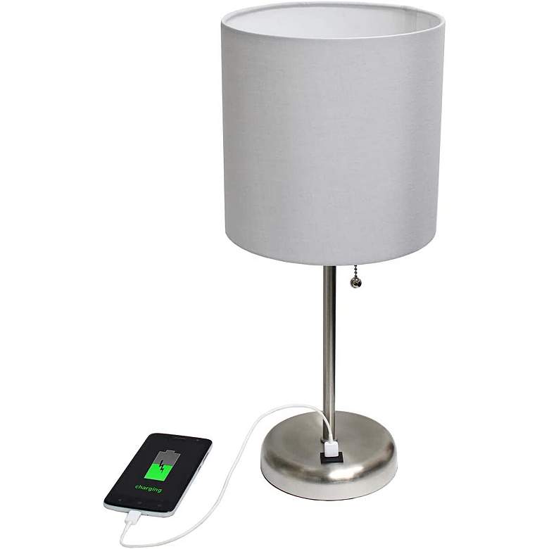Image 5 Oslo 19 1/2" High Steel USB Table Desk Lamp with Gray Shade more views