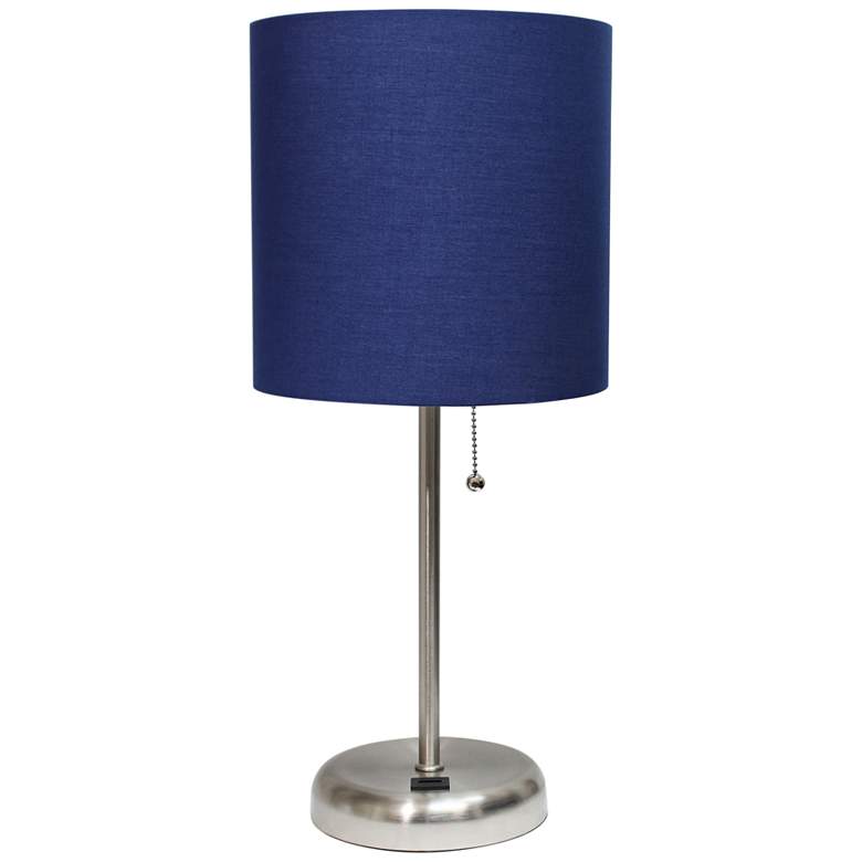 Image 2 Oslo 19 1/2 inch High Steel USB Table Desk Lamp with Navy Shade