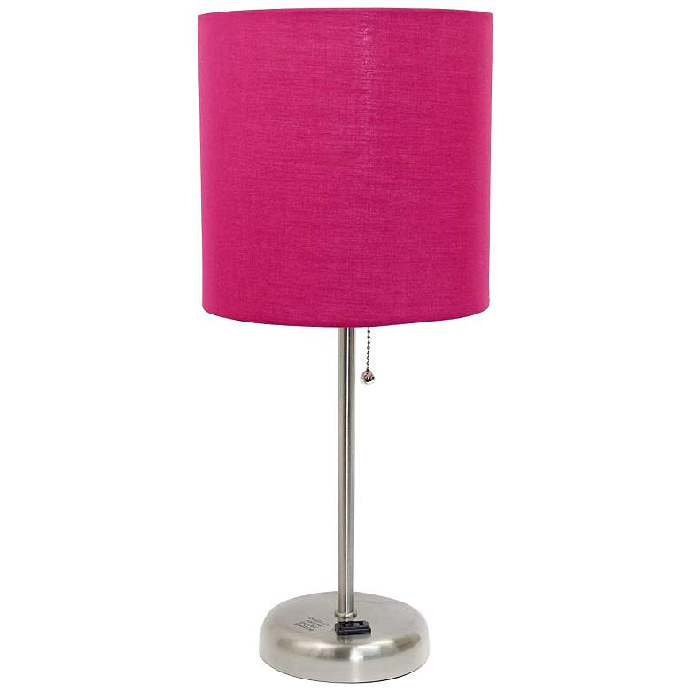 Image 2 Oslo 19 1/2 inch High Steel USB Table Desk Lamp with Pink Shade