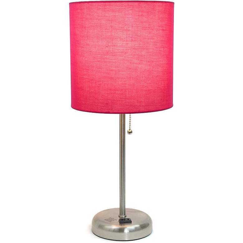 Image 7 Oslo 19 1/2 inch High Steel USB Table Desk Lamp with Pink Shade more views