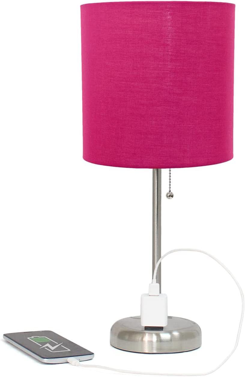 Oslo 19 1/2" High Steel USB Table Desk Lamp with Pink Shade