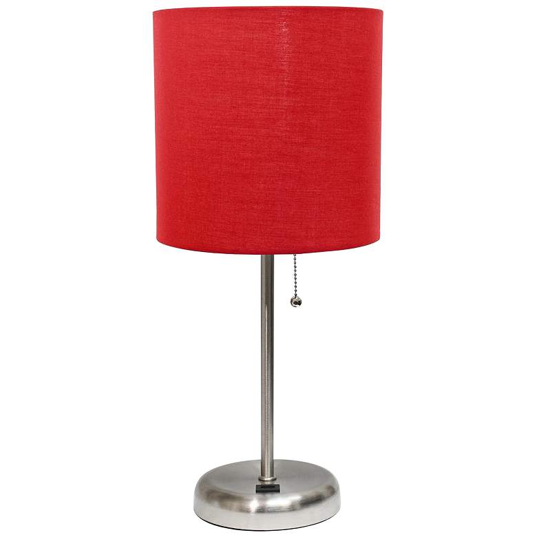 Image 2 Oslo 19 1/2 inch High Steel USB Table Desk Lamp with Red Shade