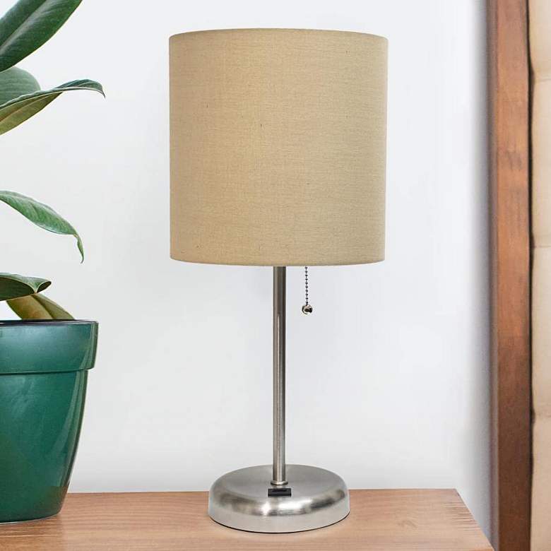 Image 1 Oslo 19 1/2" High Steel USB Table Desk Lamp with Tan Shade