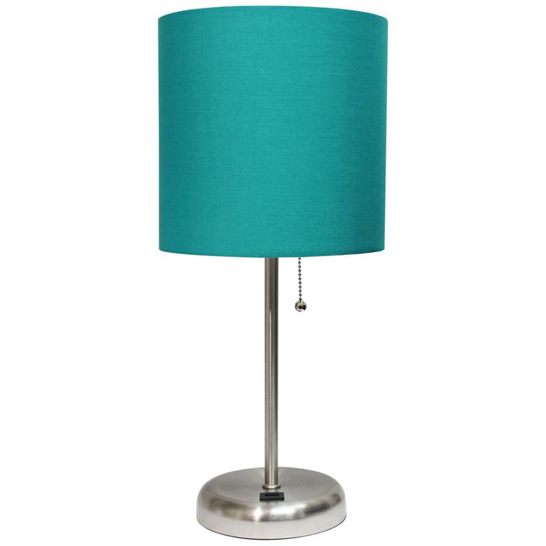 Image 2 Oslo 19 1/2 inch High Steel USB Table Desk Lamp with Teal Shade