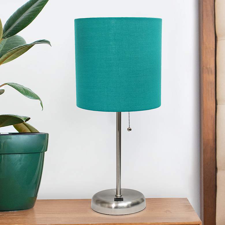 Image 1 Oslo 19 1/2 inch High Steel USB Table Desk Lamp with Teal Shade