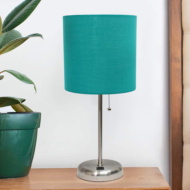 Image 1 Oslo 19 1/2" High Steel USB Table Desk Lamp with Teal Shade