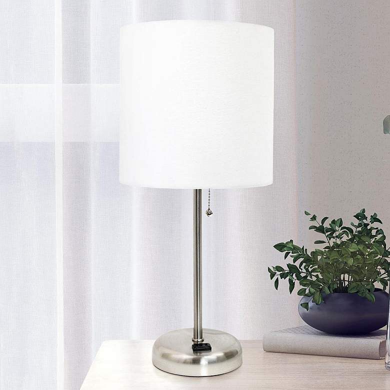 Image 1 Oslo 19 1/2 inch High Steel USB Table Desk Lamp with White Shade