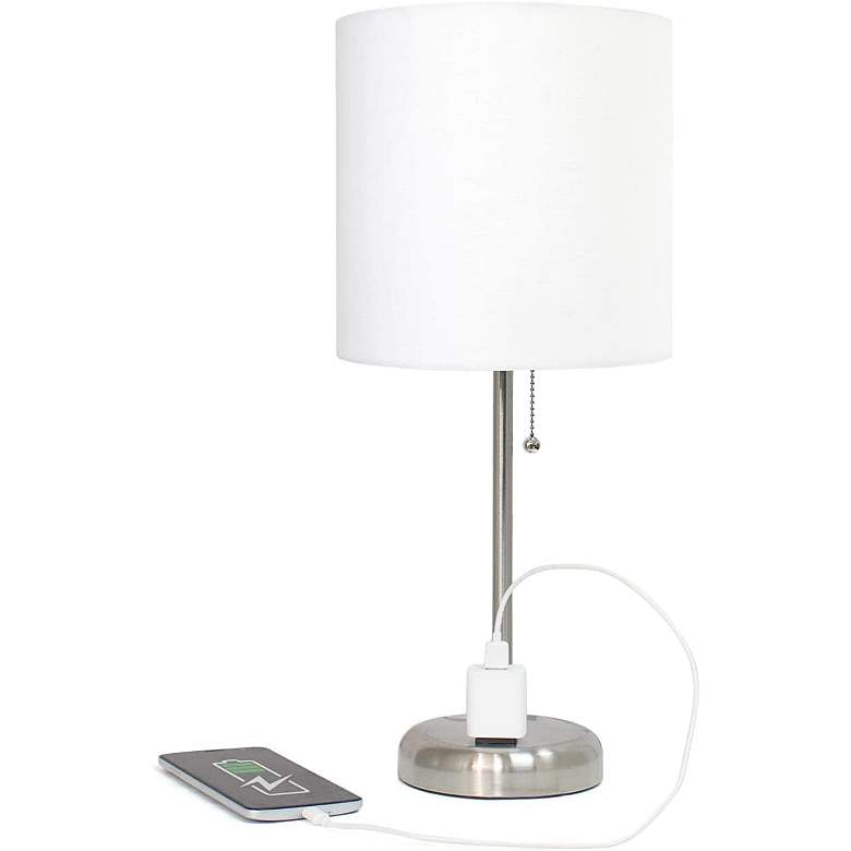 Image 7 Oslo 19 1/2 inch High Steel USB Table Desk Lamp with White Shade more views