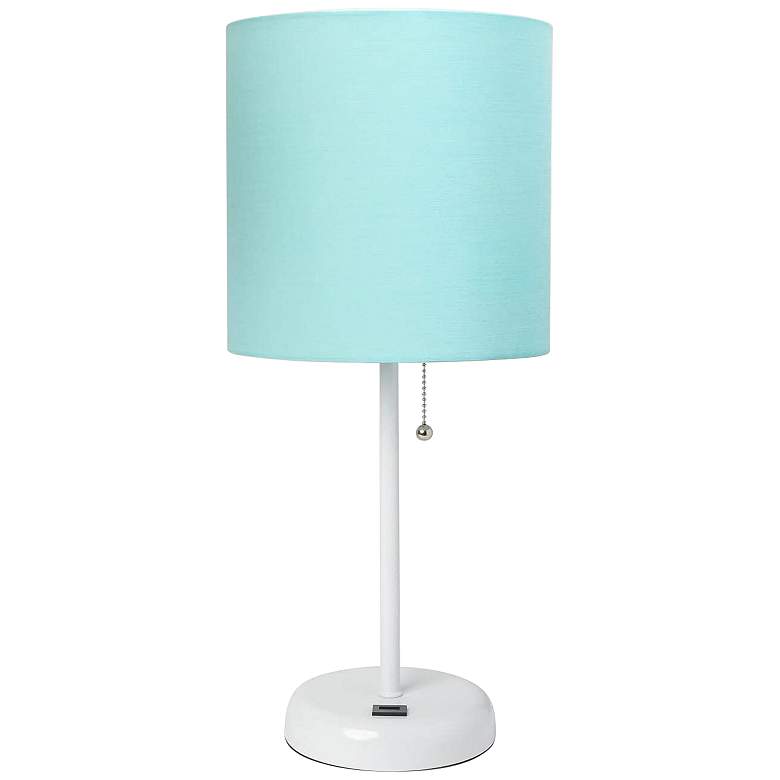 Image 2 Oslo 19 1/2" High White USB Table Desk Lamp with Aqua Shade