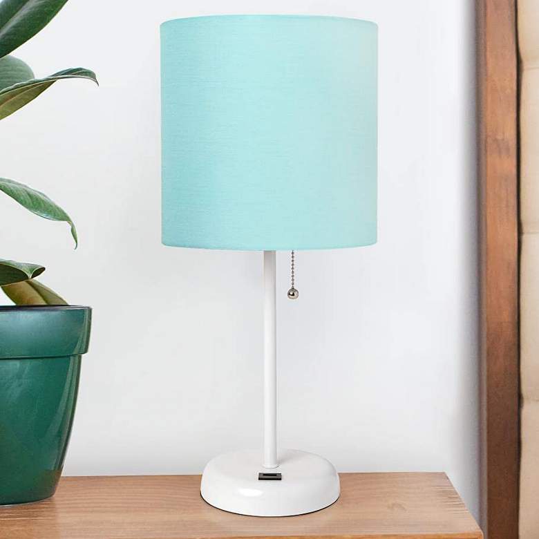 Image 1 Oslo 19 1/2 inch High White USB Table Desk Lamp with Aqua Shade