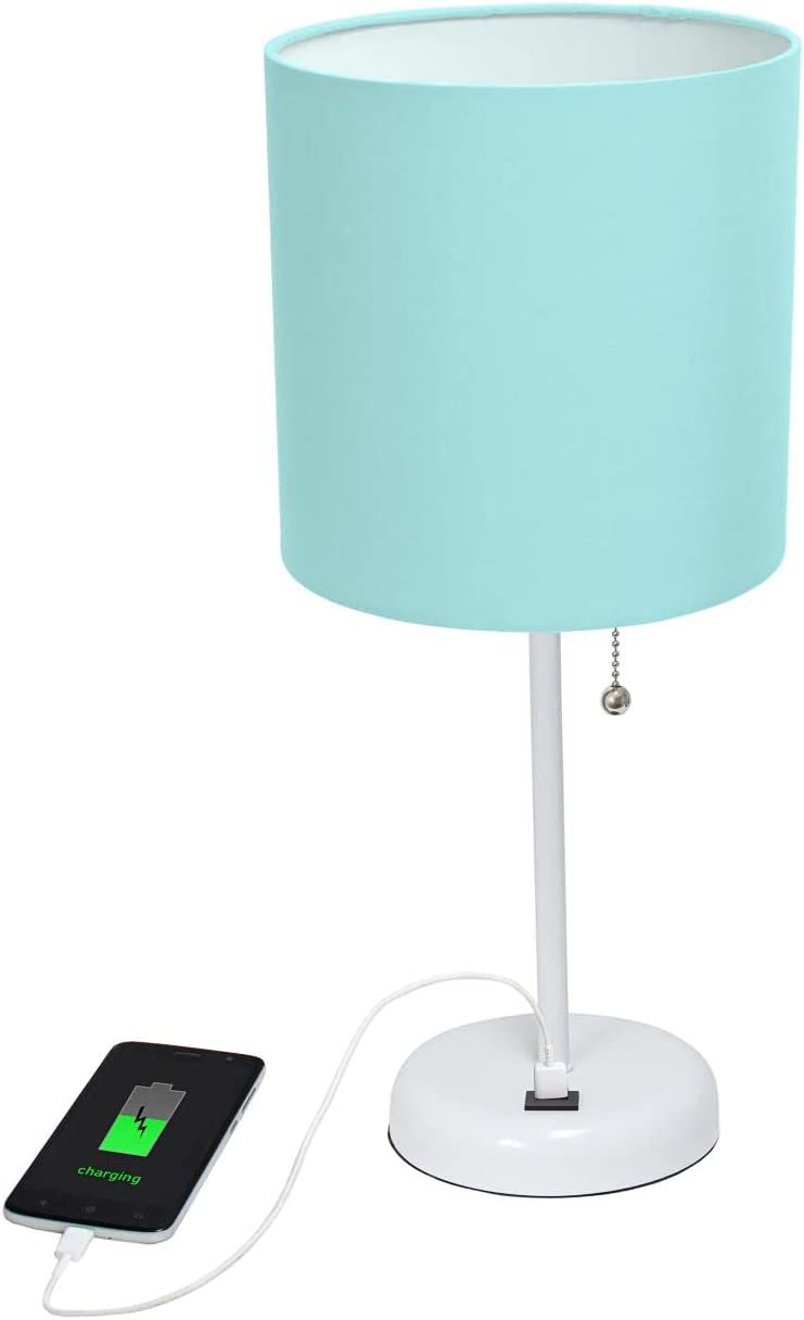 Oslo 19 1/2" High White USB Table Desk Lamp with Aqua Shade
