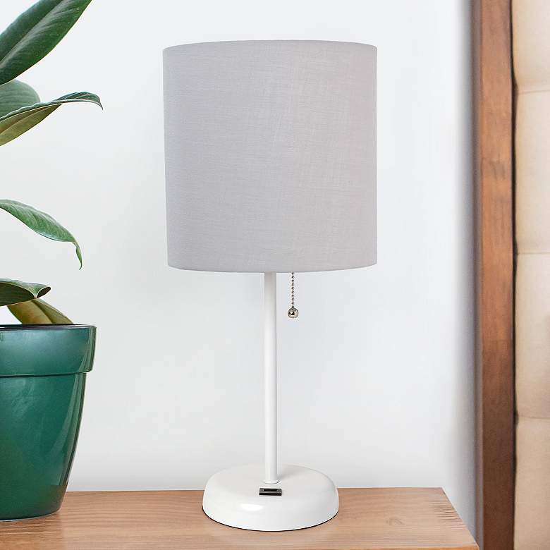 Image 1 Oslo 19 1/2" High White USB Table Desk Lamp with Gray Shade