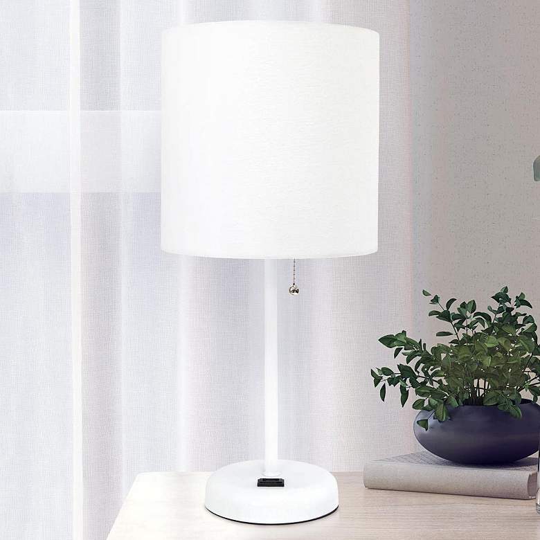Image 1 Oslo 19 1/2 inch High White USB Table Desk Lamp with White Shade