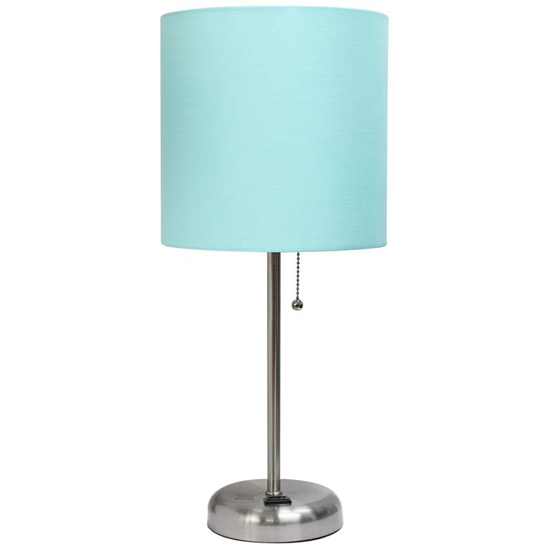 Image 2 Oslo 19 1/2 inchH Steel Outlet Table Desk Lamp with Aqua Shade