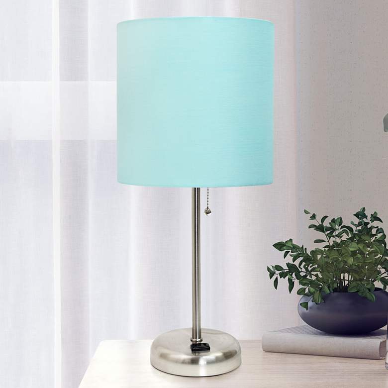 Image 1 Oslo 19 1/2 inchH Steel Outlet Table Desk Lamp with Aqua Shade