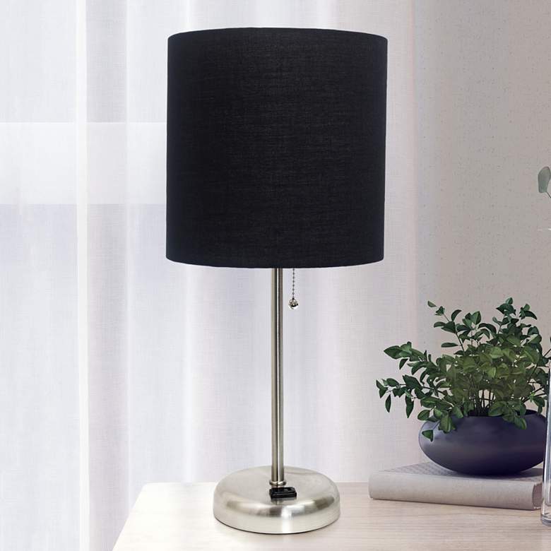 Image 1 Oslo 19 1/2 inchH Steel Outlet Table Desk Lamp with Black Shade