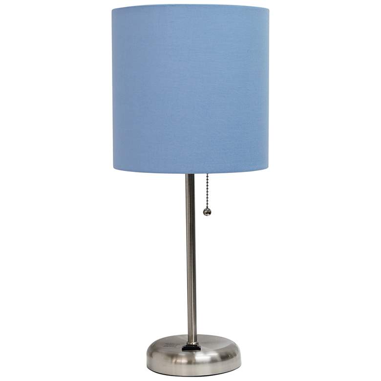 Image 2 Oslo 19 1/2 inchH Steel Outlet Table Desk Lamp with Blue Shade