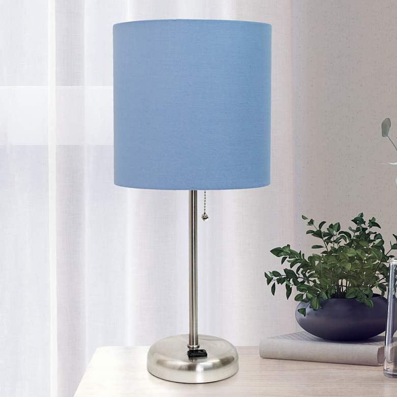Image 1 Oslo 19 1/2 inchH Steel Outlet Table Desk Lamp with Blue Shade