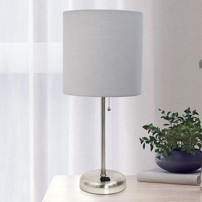 Image 1 Oslo 19 1/2 inchH Steel Outlet Table Desk Lamp with Gray Shade
