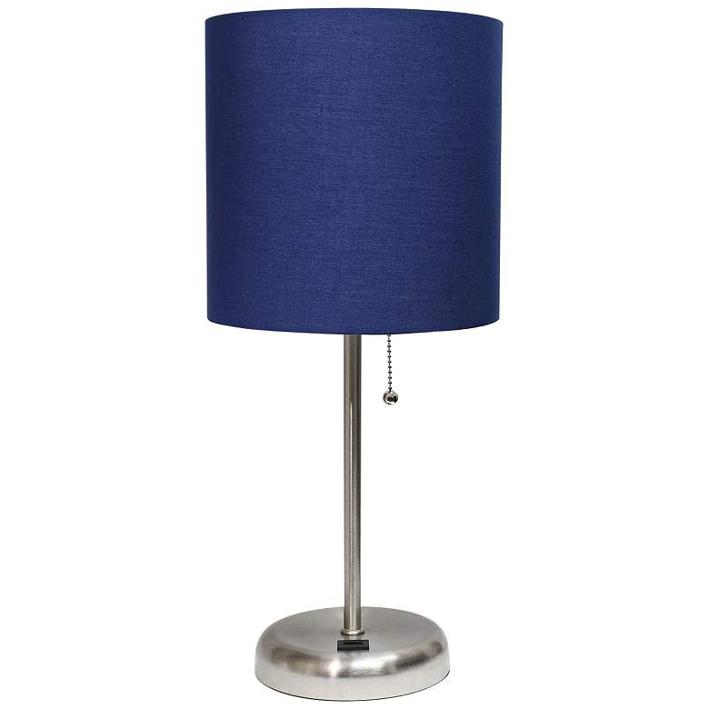 Image 2 Oslo 19 1/2 inchH Steel Outlet Table Desk Lamp with Navy Shade