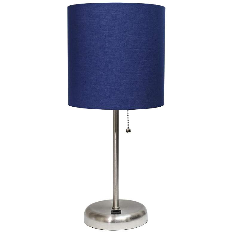 Image 2 Oslo 19 1/2"H Steel Outlet Table Desk Lamp with Navy Shade