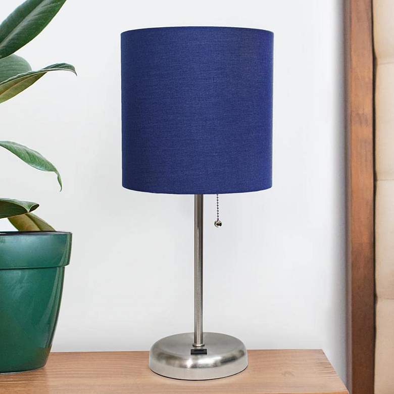 Image 1 Oslo 19 1/2 inchH Steel Outlet Table Desk Lamp with Navy Shade