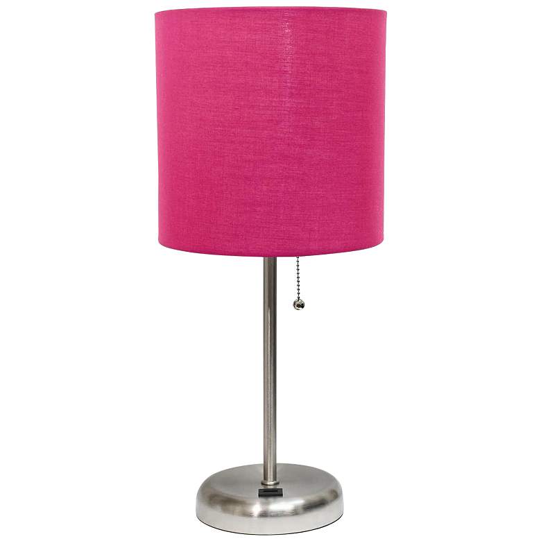 Image 2 Oslo 19 1/2 inchH Steel Outlet Table Desk Lamp with Pink Shade