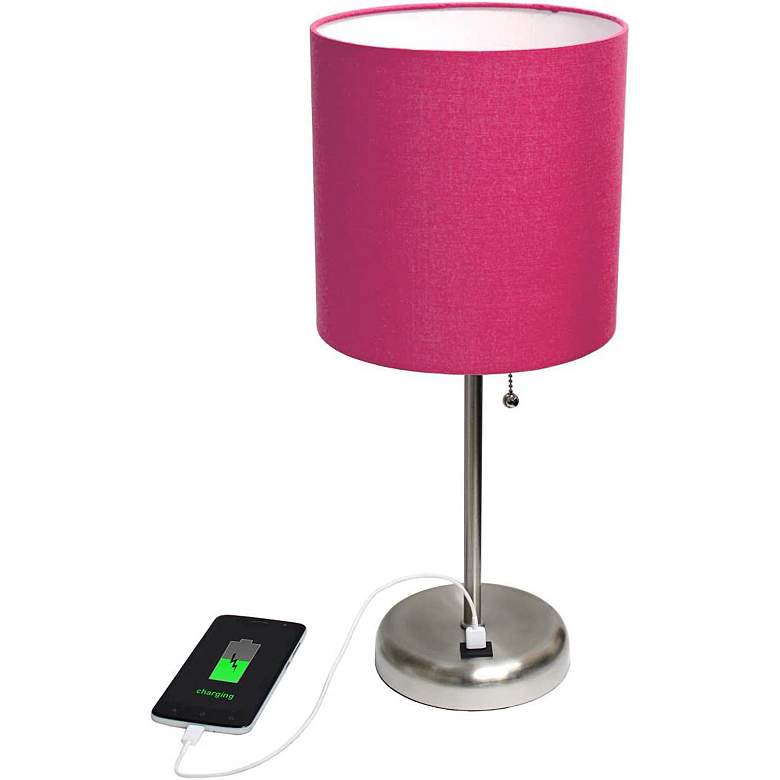 Image 5 Oslo 19 1/2 inchH Steel Outlet Table Desk Lamp with Pink Shade more views