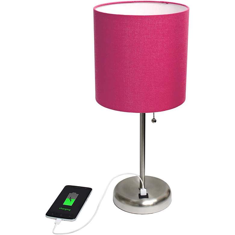 Image 5 Oslo 19 1/2"H Steel Outlet Table Desk Lamp with Pink Shade more views