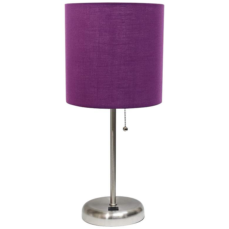 Image 2 Oslo 19 1/2 inchH Steel Outlet Table Desk Lamp with Purple Shade
