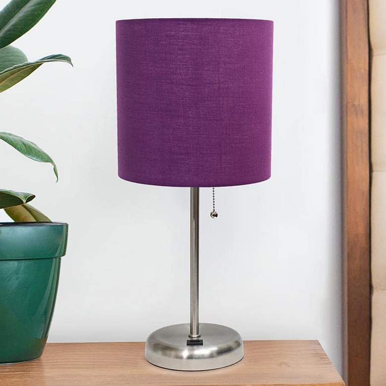 Image 1 Oslo 19 1/2"H Steel Outlet Table Desk Lamp with Purple Shade