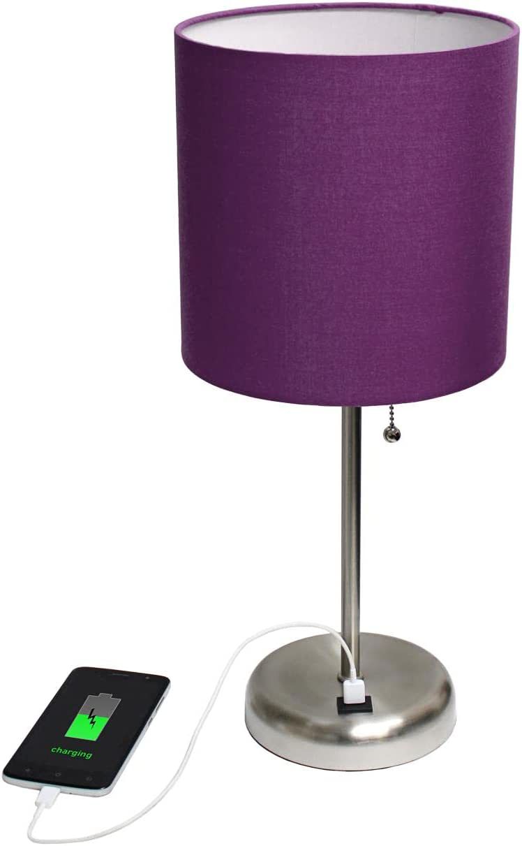Oslo 19 1/2"H Steel Outlet Table Desk Lamp with Purple Shade
