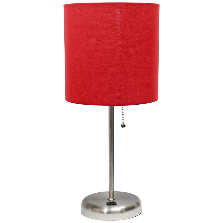 Image 2 Oslo 19 1/2 inchH Steel Outlet Table Desk Lamp with Red Shade